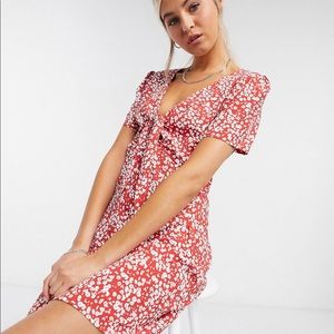 Tie Front Red Floral Dress